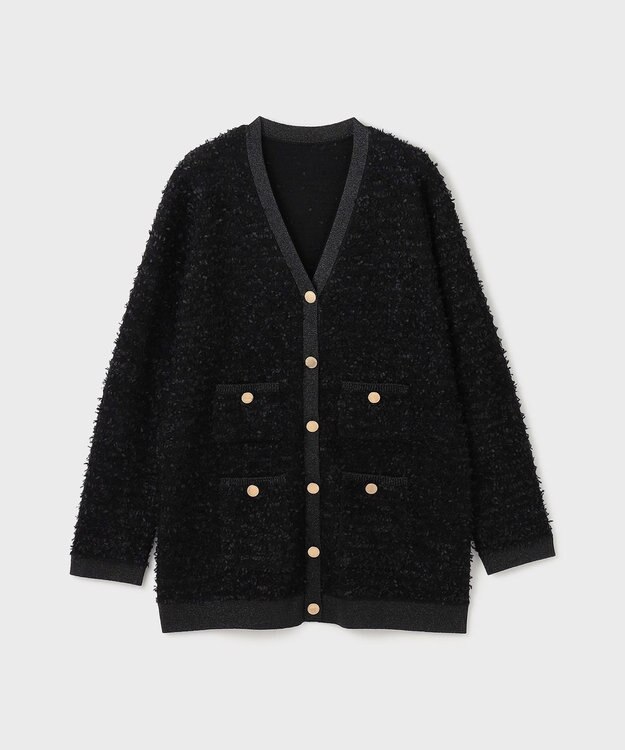 GRACE CONTINENTAL ツイードバイカラーニットカーディガン ブラック