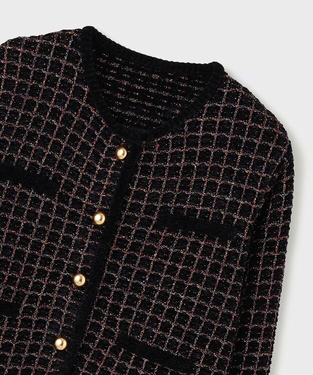 GRACE CONTINENTAL ツイードニットカーディガン ブラック