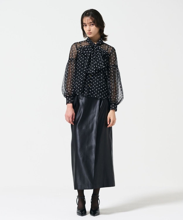 GRACE CONTINENTAL チュールドットボウタイブラウス ブラック