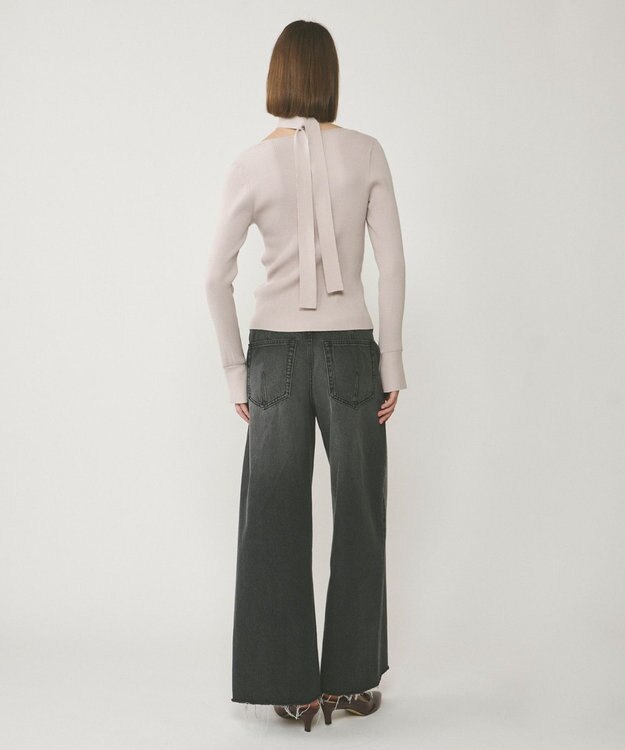 GRACE CONTINENTAL ボウタイリブニットトップ ライトグレー