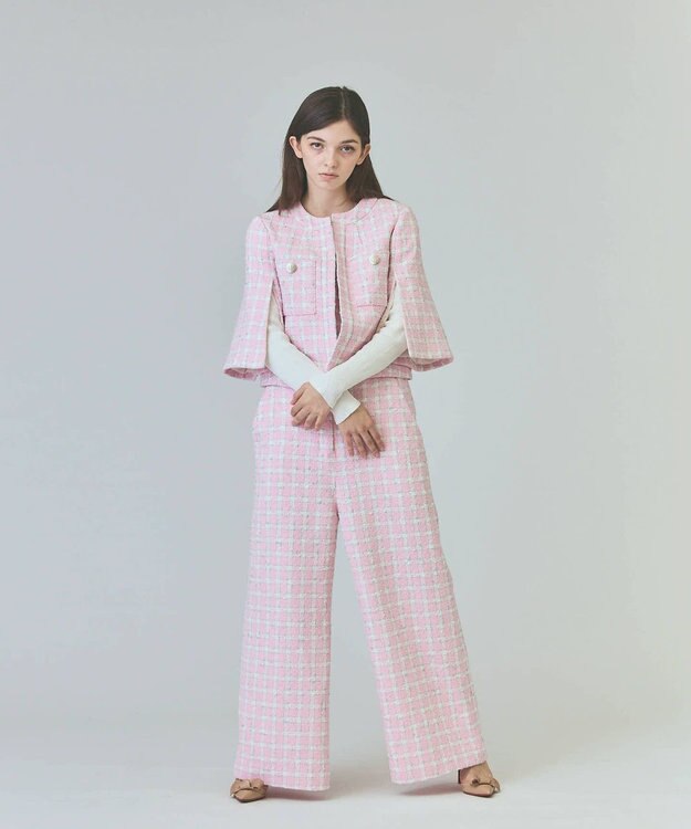 GRACE CONTINENTAL チェックツイードサロペット ピンク