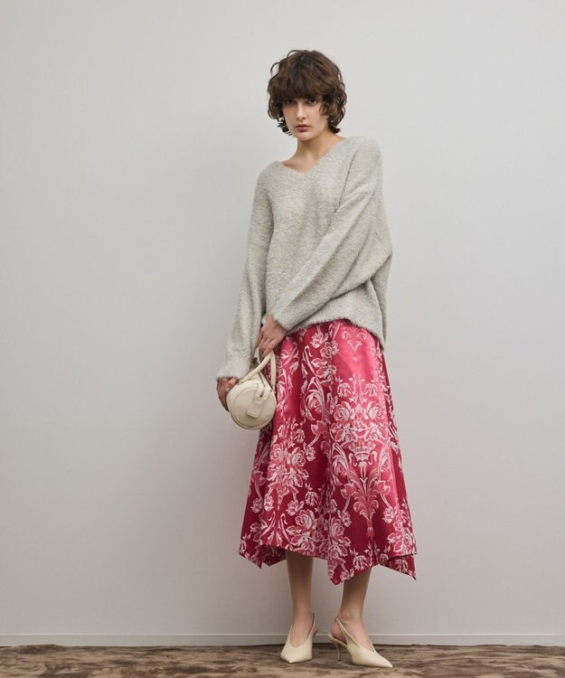 GRACE CONTINENTAL オーナメントジャガードハンカチヘムスカート ピンク