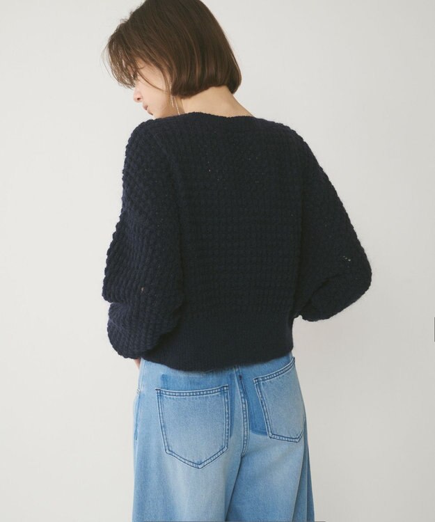 GRACE CONTINENTAL ワッフルショートニットカーディガン ネイビー