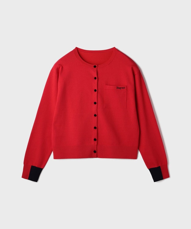 GRACE CONTINENTAL バイカラーロゴニットカーディガン レッド