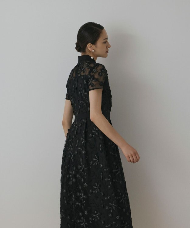 GRACE CONTINENTAL フラワ－フレアドレス ブラック