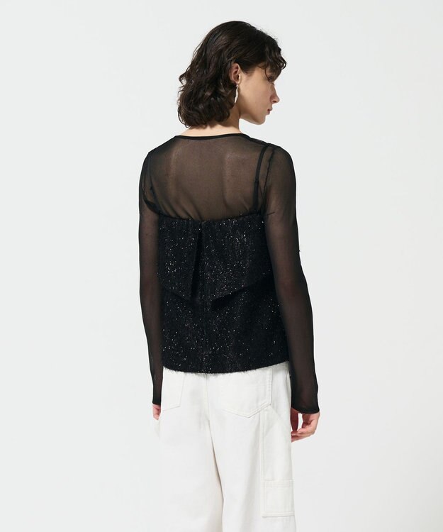 GRACE CONTINENTAL フリンジジャガードノースリーブ トップ ブラック