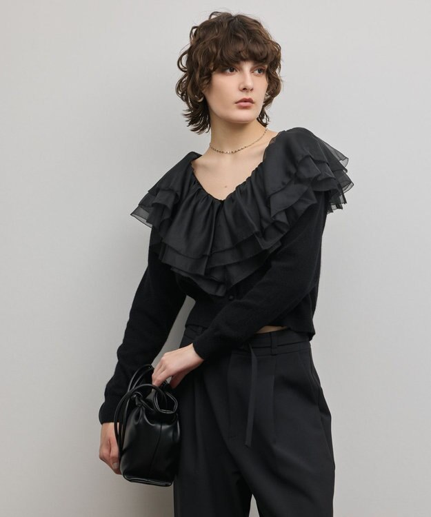 GRACE CONTINENTAL フリルニットカーディガン ブラック