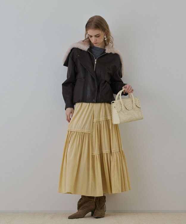 GRACE CONTINENTAL フェイクレザーボンバージャケット ダークブラウン