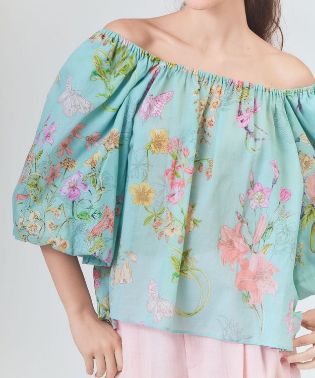 GRACE CONTINENTAL ボタニカルドレープブラウス ミント