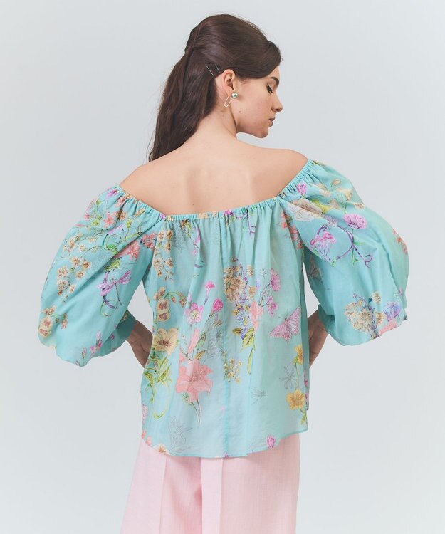 GRACE CONTINENTAL ボタニカルドレープブラウス ミント