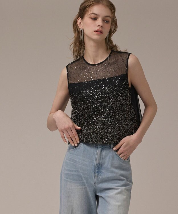 GRACE CONTINENTAL ビーズ刺繍トップ ブラック