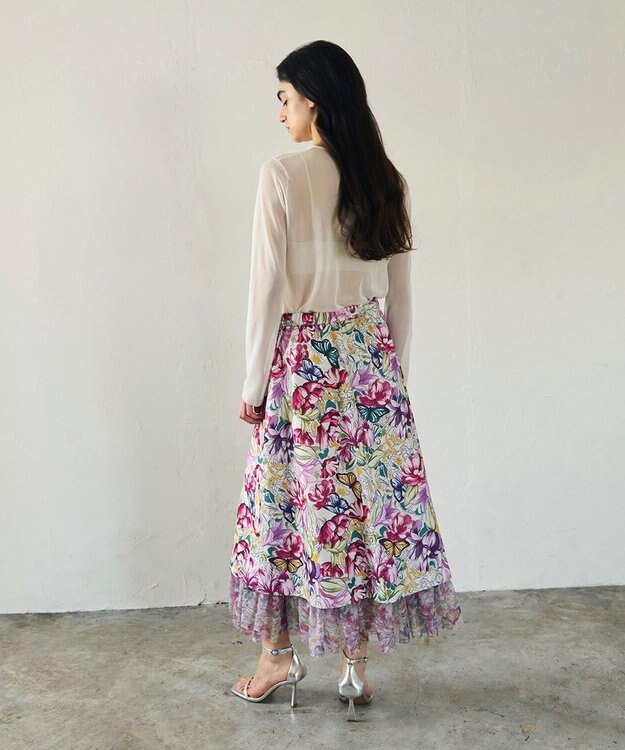 GRACE CONTINENTAL フラワーガーデンプリントスカート ピンク