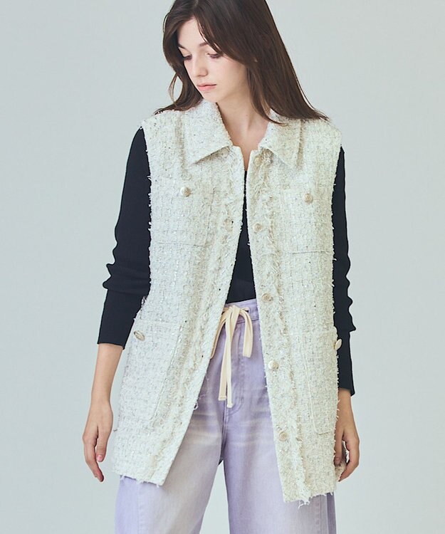 GRACE CONTINENTAL ツイードカバーオールジレ ホワイト