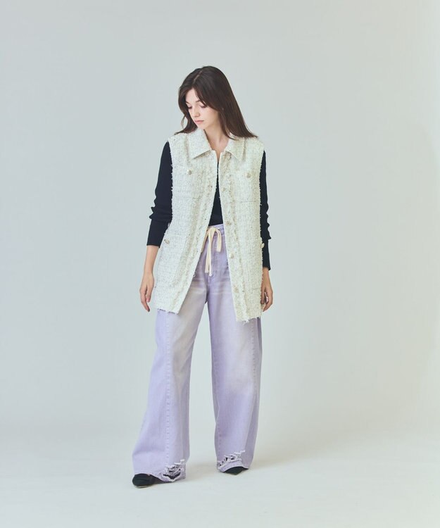 GRACE CONTINENTAL ツイードカバーオールジレ ホワイト