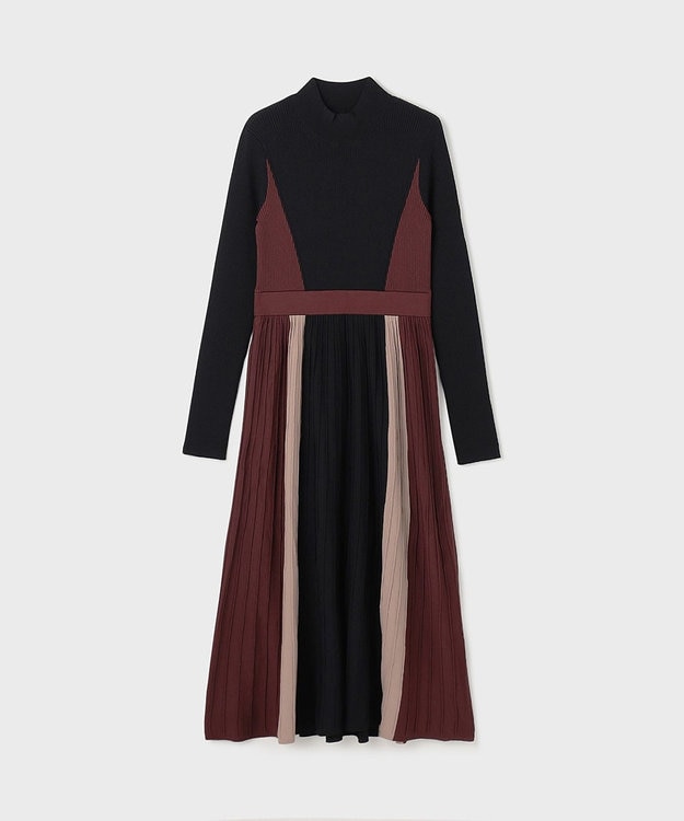 GRACE CONTINENTAL バイカラーフレアニットワンピース ブラック