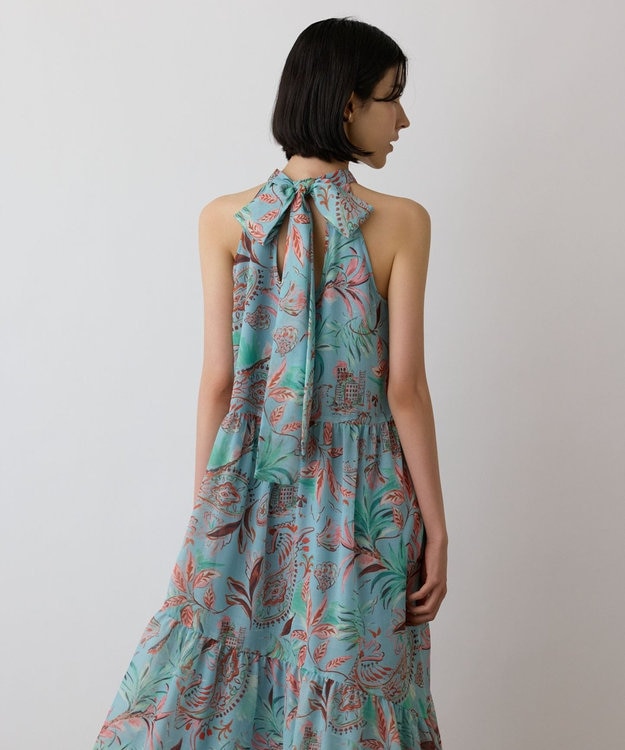 GRACE CONTINENTAL リゾートプリントティアードワンピース グリーン