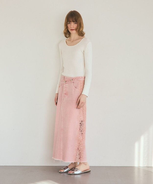 GRACE CONTINENTAL サイドレースデニムスカート ピンク