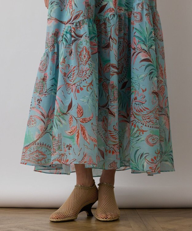 GRACE CONTINENTAL リゾートプリントティアードワンピース グリーン