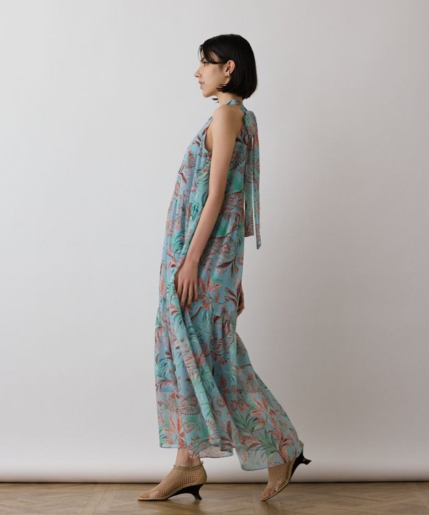 GRACE CONTINENTAL リゾートプリントティアードワンピース グリーン