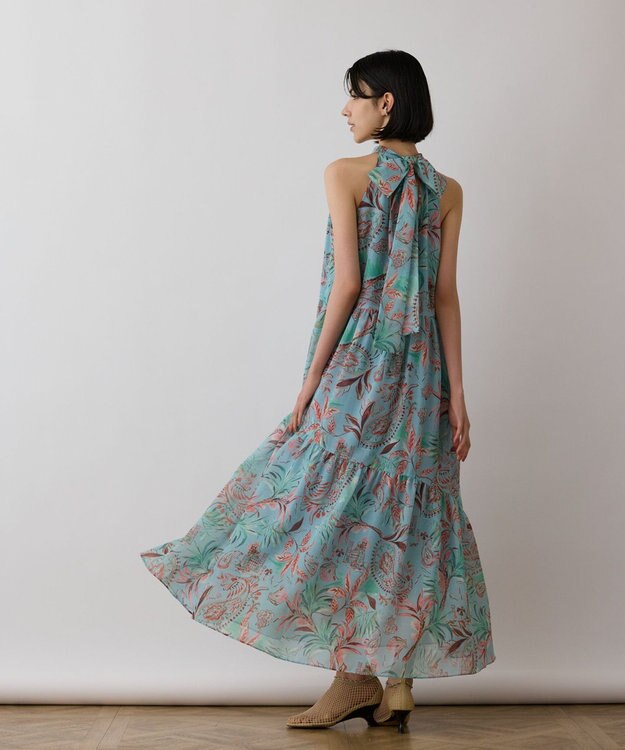 GRACE CONTINENTAL リゾートプリントティアードワンピース グリーン