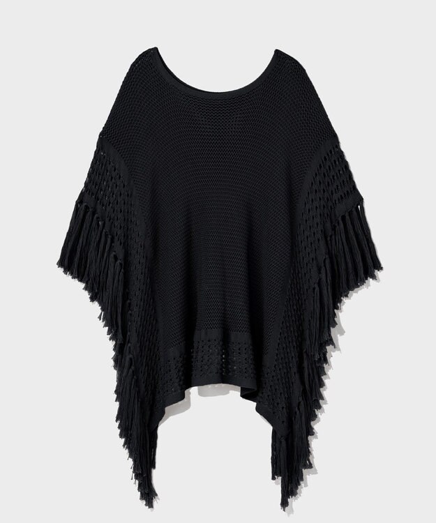 GRACE CONTINENTAL ニットフリンジケープ ネイビー