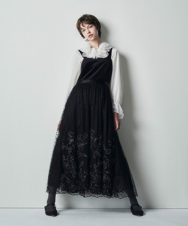 GRACE CONTINENTAL ドットフラワーembドレス ブラック