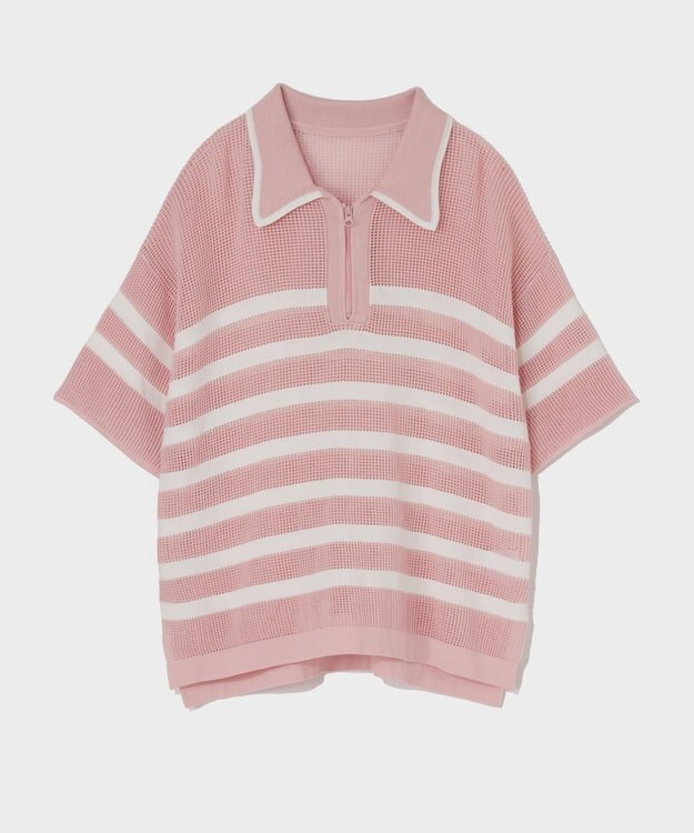 GRACE CONTINENTAL ワッフルボーダートップ ピンク