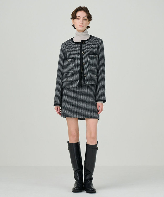 GRACE CONTINENTAL シャギーチェックミニスカート グレー