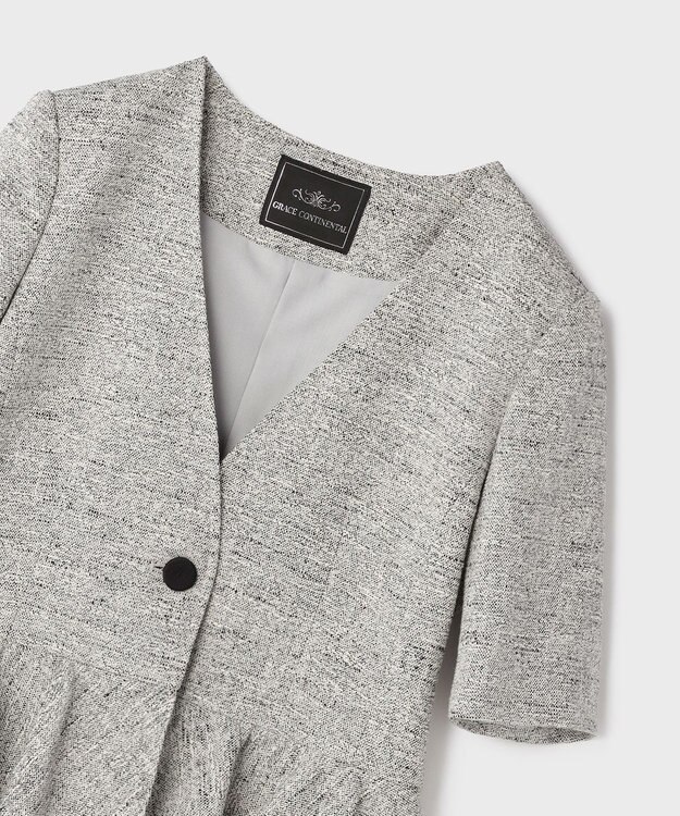 GRACE CONTINENTAL ペプラムツイードジャケット グレー