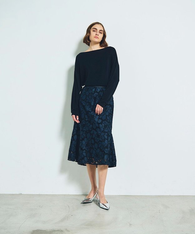 GRACE CONTINENTAL ローズレーススカート ネイビー