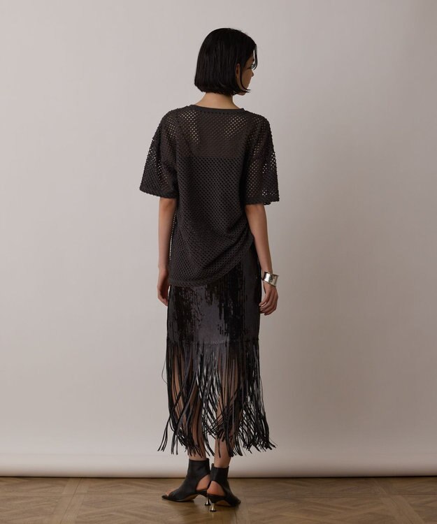 GRACE CONTINENTAL スパンコールフリンジスカート ブラック