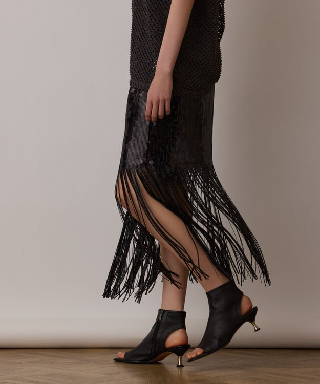 GRACE CONTINENTAL スパンコールフリンジスカート ブラック