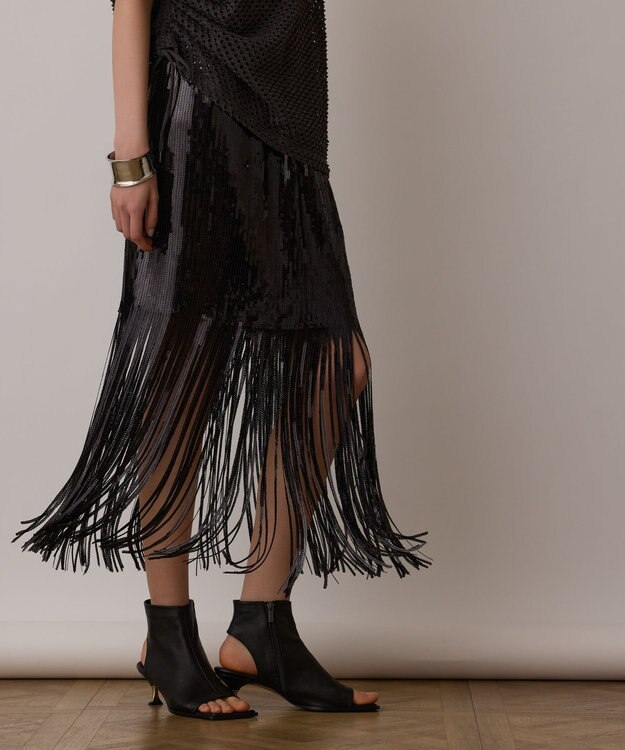 GRACE CONTINENTAL スパンコールフリンジスカート ブラック