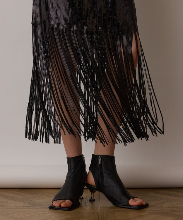 GRACE CONTINENTAL スパンコールフリンジスカート ブラック