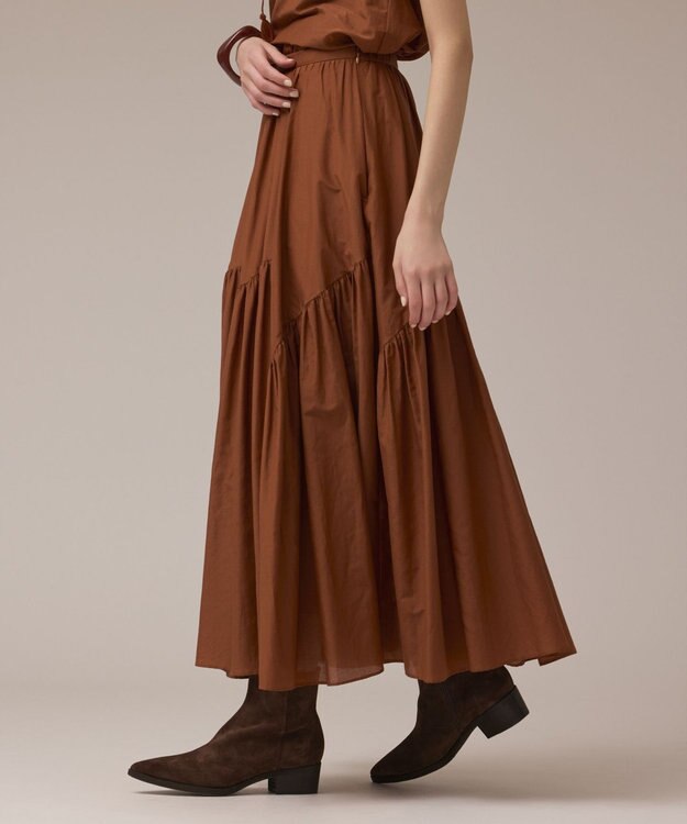 GRACE CONTINENTAL コットンシルクティアードスカート ブラウン