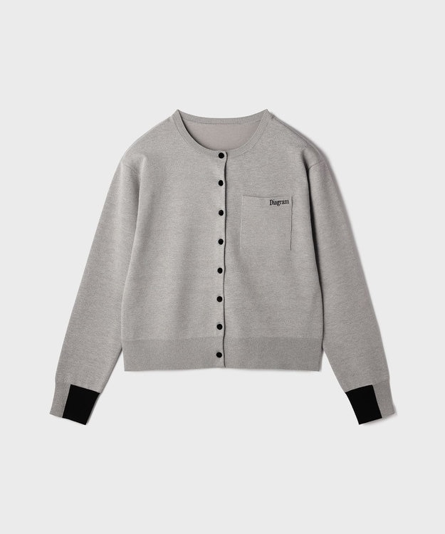 GRACE CONTINENTAL バイカラーロゴニットカーディガン グレー