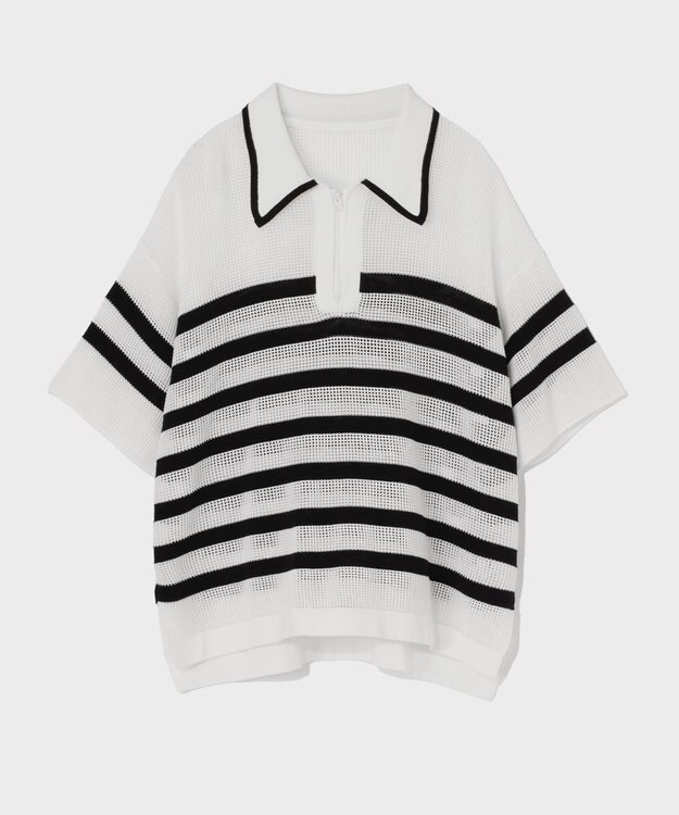 GRACE CONTINENTAL ワッフルボーダートップ ホワイト