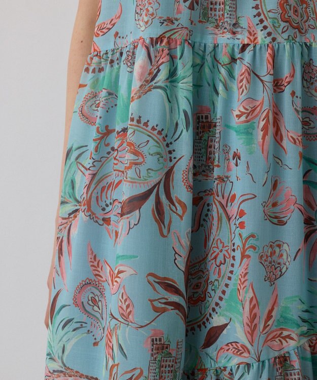 GRACE CONTINENTAL リゾートプリントティアードワンピース グリーン