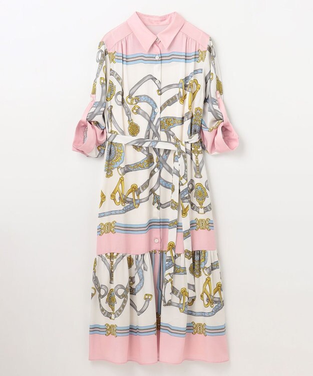 GRACE CONTINENTAL スカーフプリントシャツドレス ピンク