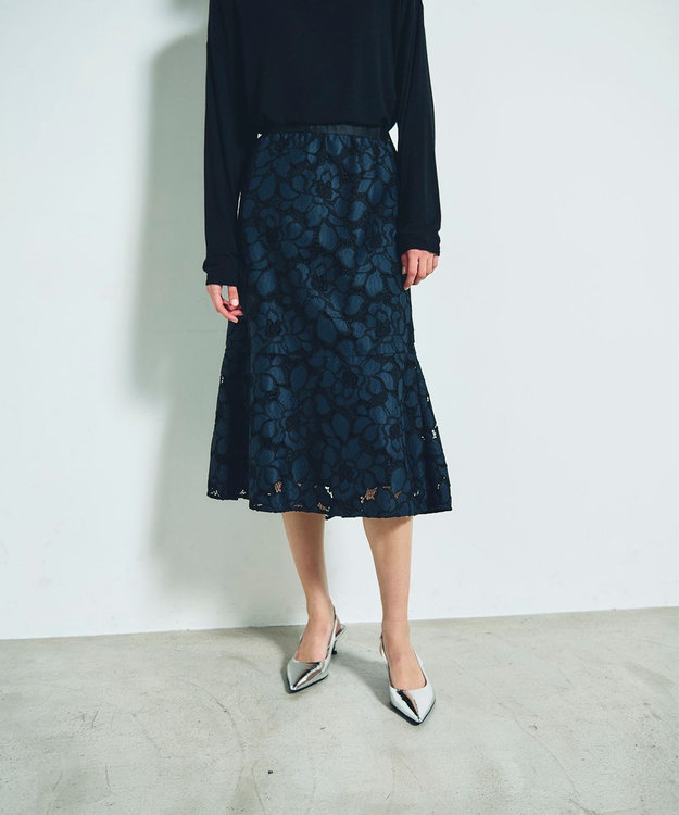 GRACE CONTINENTAL ローズレーススカート ネイビー