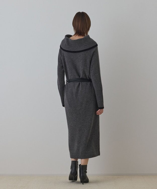 GRACE CONTINENTAL バイカラーオフショルニットワンピース グレー