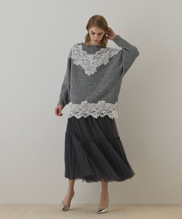 GRACE CONTINENTAL レースドルマンニットトップ グレー