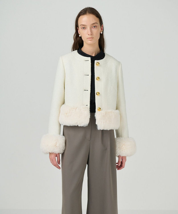 GRACE CONTINENTAL ツイードコンビジャケット ホワイト