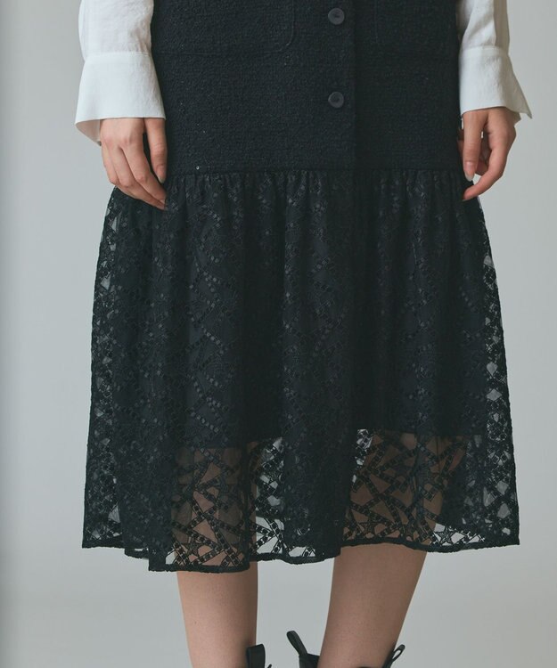 GRACE CONTINENTAL チュールコンビツイードワンピース ブラック