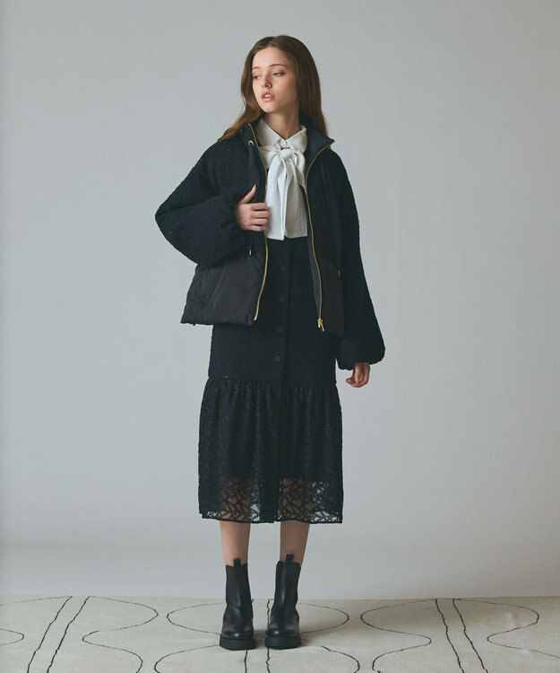 GRACE CONTINENTAL チュールコンビツイードワンピース ブラック