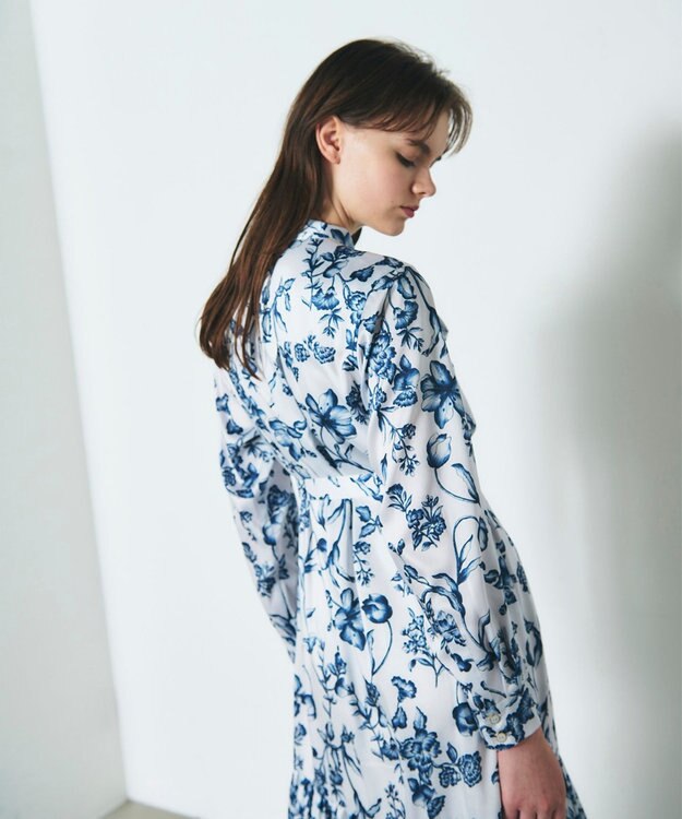 GRACE CONTINENTAL オリエンタルフラワープリントワンピース ホワイト