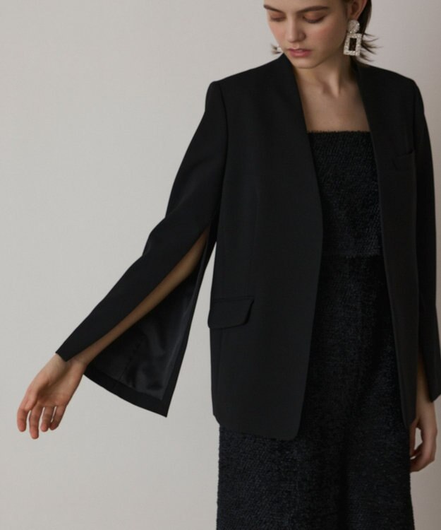 GRACE CONTINENTAL ダブルクロスノーカラージャケット ブラック