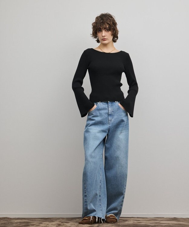 GRACE CONTINENTAL アイレットリブニットトップ ブラック