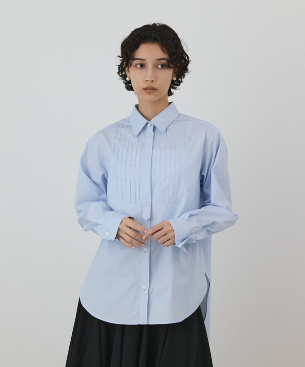 GRACE CONTINENTAL ピンタックドレスシャツ ブルー