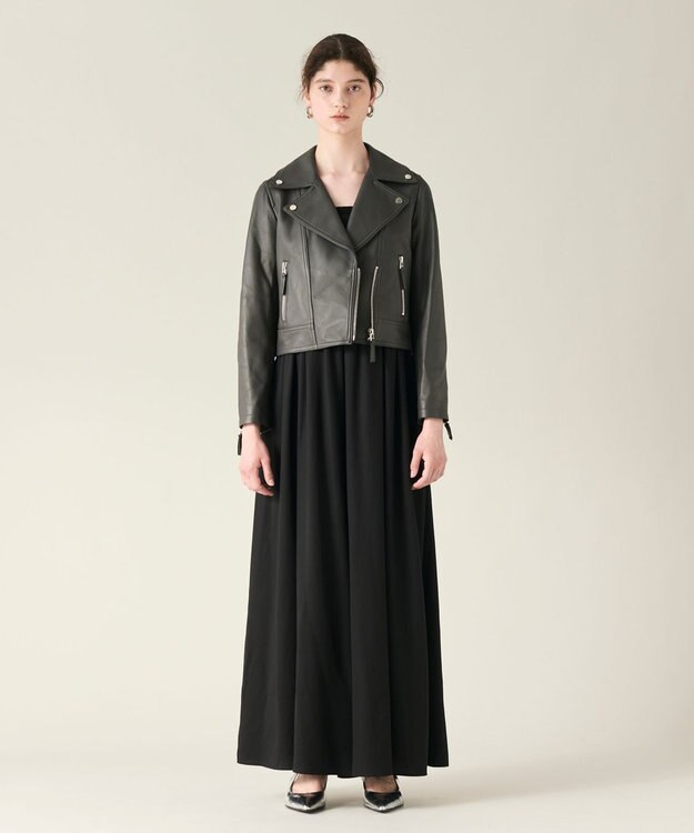 GRACE CONTINENTAL ラムレザーライダースジャケット チャコール